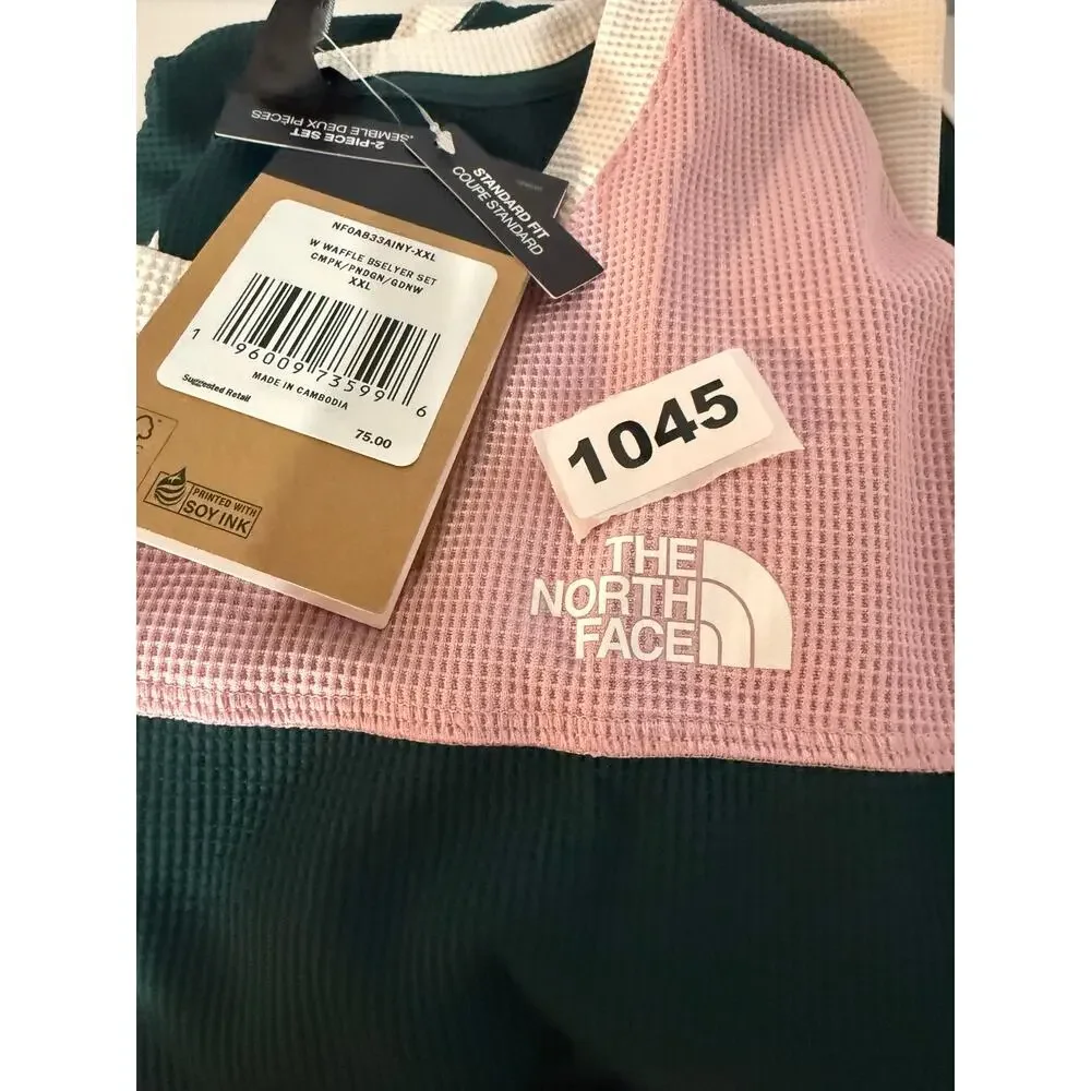 The North Face Waffle Base Layer Set XXL Pink Green Thermal Top Leggings NWT